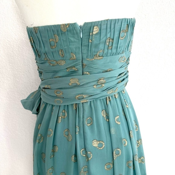 BCBGMaxAzria Teal and Gold Midi Dress - Picture 6 of 9